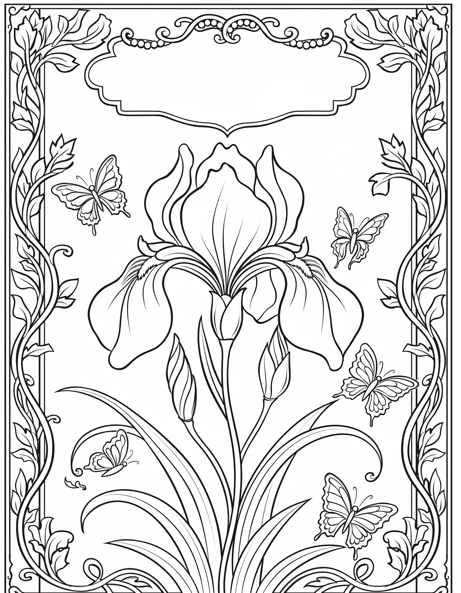 Affiche Botanique Art Nouveau — Coloriage vintage à imprimer gratuitement